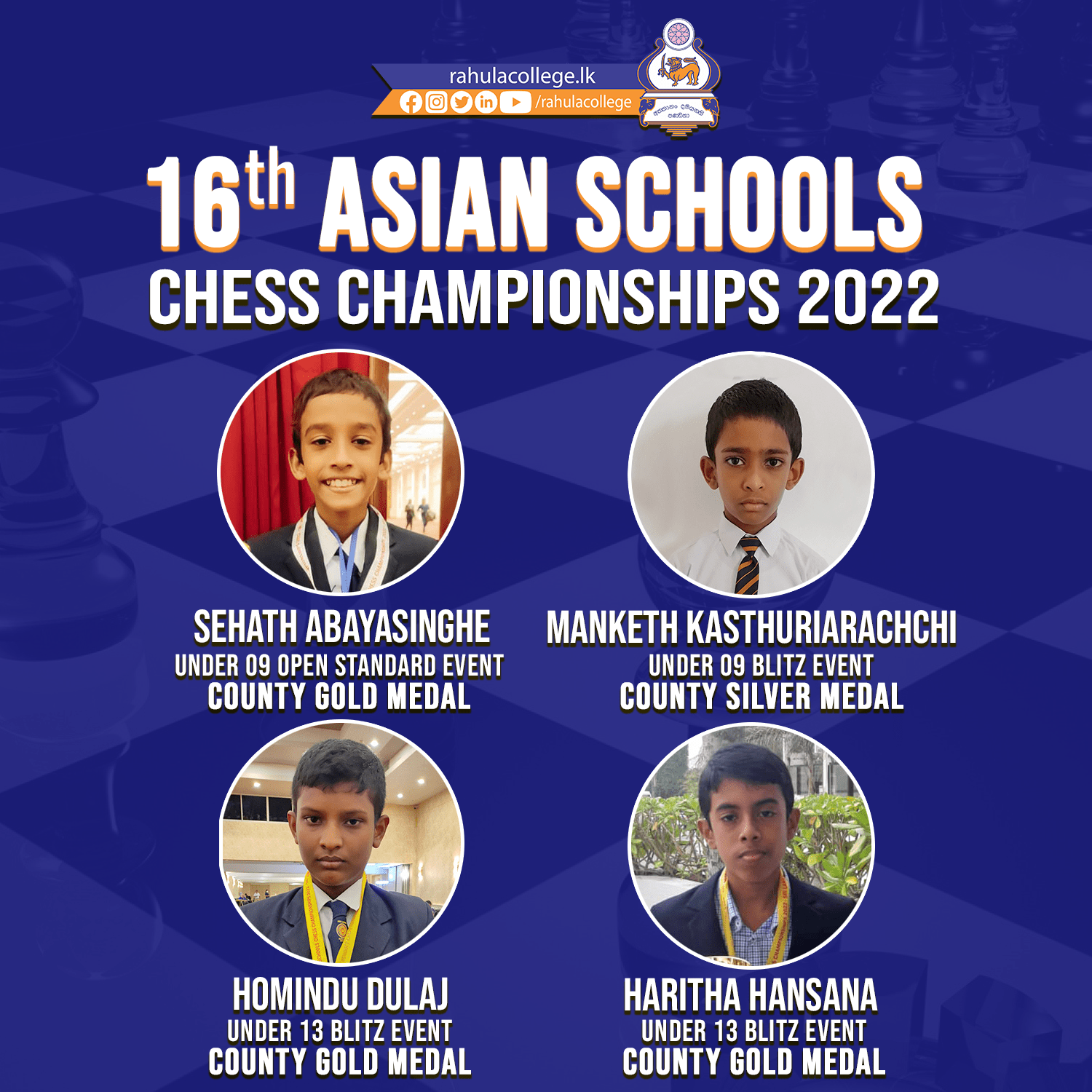16th Asian Schools Chess Championship 2022 Winners Rahula College