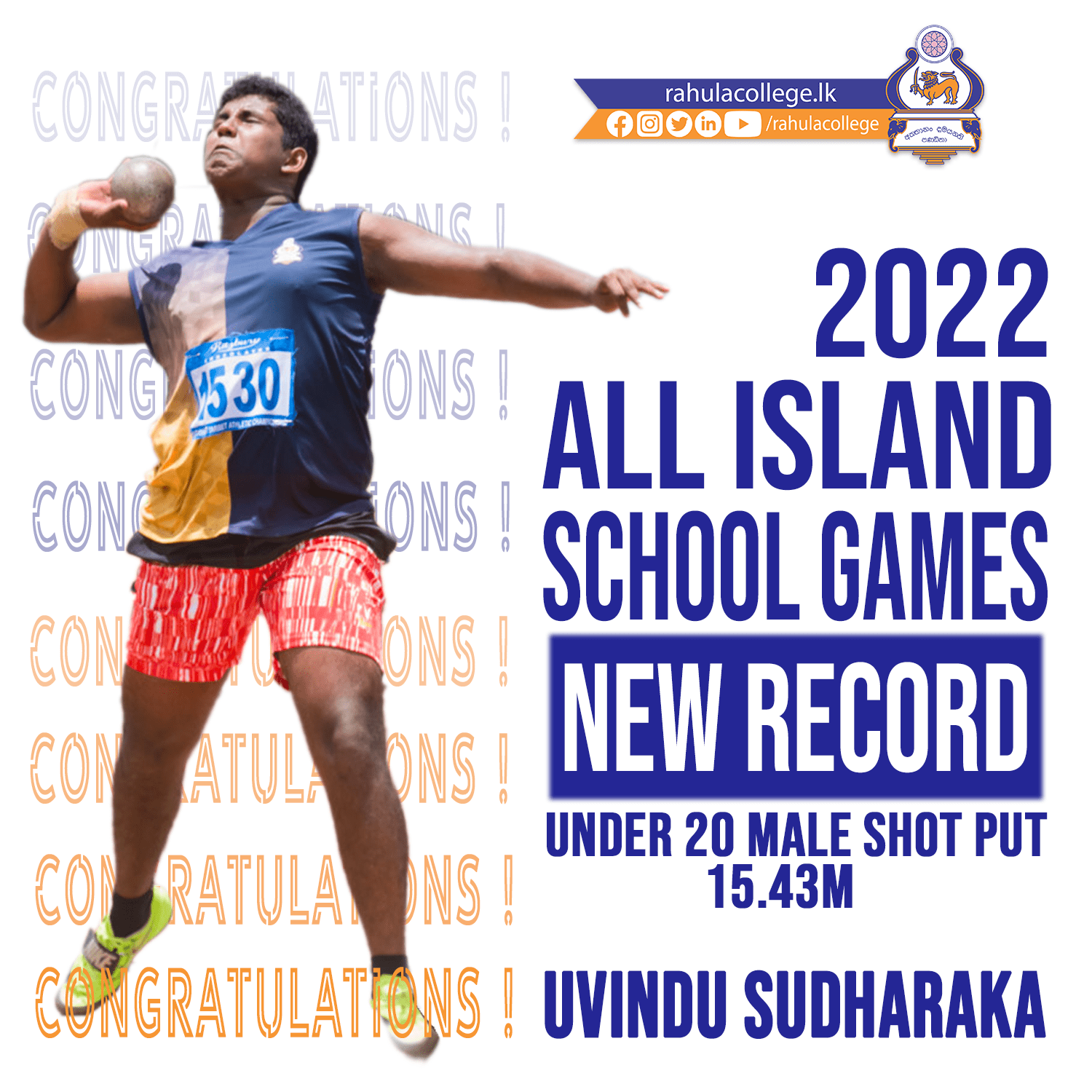 New Record at All Island School Games 2022 Rahula College